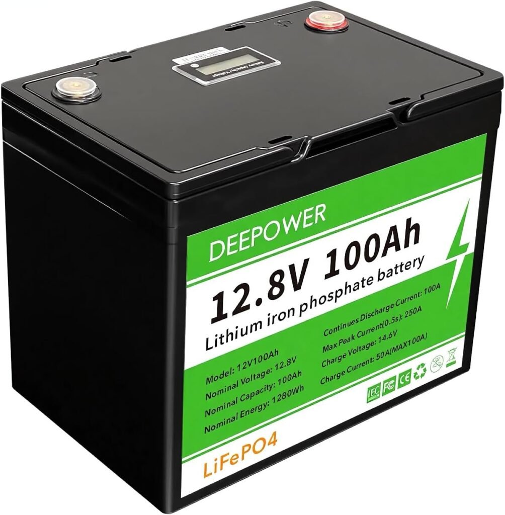 12V 100Ah LiFePO4 Battery with Display, Grade-A Cells, 1280Wh, 5000+ Deep Cycles, BCI Group 24, Compact and Lightweight for Home Energy, RV, Solar, Marina, Trolling Motors, UPS, Off-Grid Power