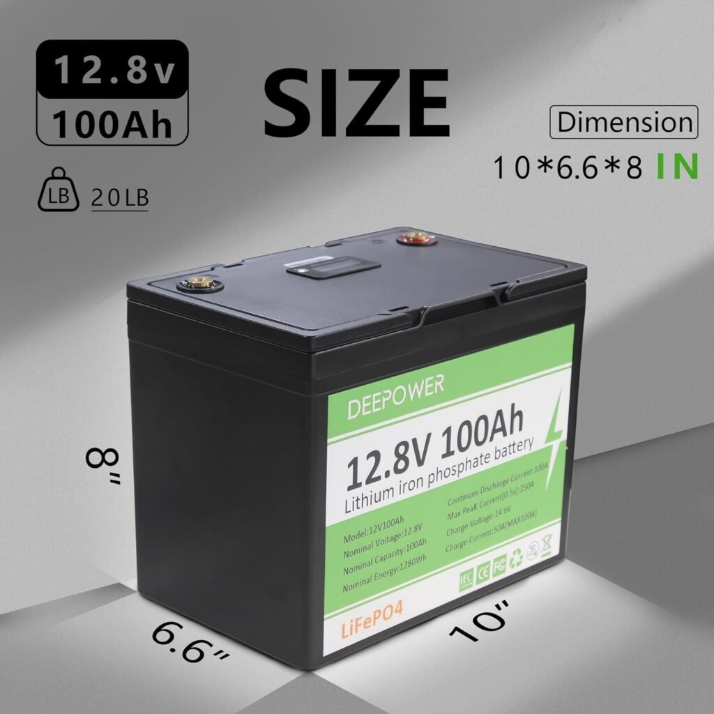 12V 100Ah LiFePO4 Battery with Display, Grade-A Cells, 1280Wh, 5000+ Deep Cycles, BCI Group 24, Compact and Lightweight for Home Energy, RV, Solar, Marina, Trolling Motors, UPS, Off-Grid Power