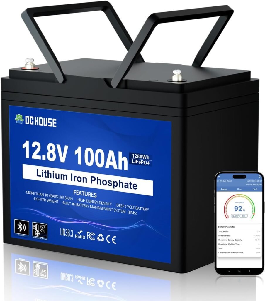 DC HOUSE 12V 100Ah LiFePO4 Trolling Motor Lithium Battery, Group 24, Bluetooth Low Temp Cut-Off, Up to 15000 Cycles, 100A BMS, Perfect for Trolling Motors, Marine, Boat, Solar DC HOUSE 12V 100Ah LiFePO4 Trolling Motor Lithium Battery, Group 24, Bluetooth Low Temp Cut-Off, Up to 15000 Cycles, 100A BMS, Perfect for Trolling Motors, Marine, Boat, Solar