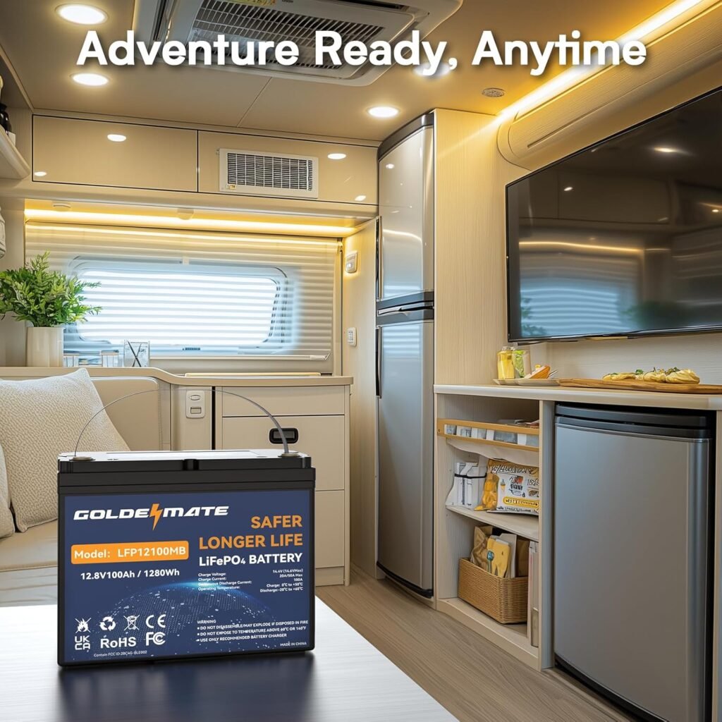GOLDENMATE 12V 100Ah LiFePO4 Battery, Up to 15000 Deep Cycles Group 31 Lithium Battery, Built-in 100A BMS, Perfect for RV, Solar, Camping, Marine, Trolling Motor and Off-Grid Applications