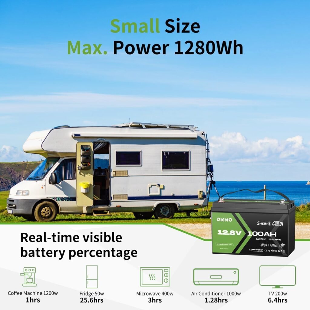 OKMO 12V 100Ah LiFePO4 Battery(2 Pack), Lithium Battery 100A BMS, 10 Years Lifetime 15000+ Deep Cycles,for Marine, RV, Trolling Motor, Boat, Camper, Solar Home Iron Phosphate