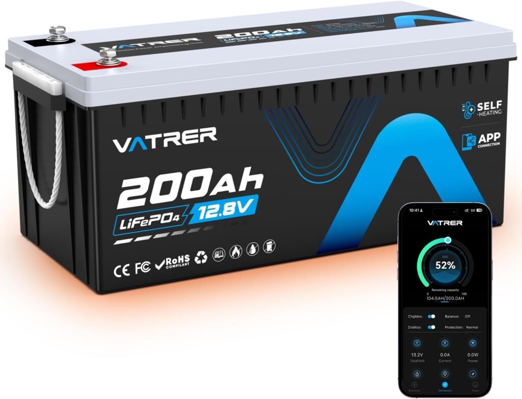 12.8V 300Ah Self-Heating LiFePO4 Lithium Battery with APP Monitoring, Low Temp Cut off, Built-in 200A BMS, Rechargeable 3840Wh Energy Battery for RV, Marine, Solar, Camping, Backup Power, Off-Grid