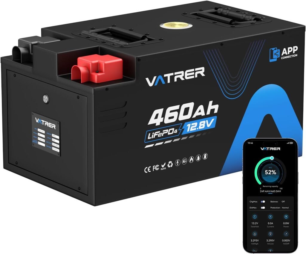 12.8V 460Ah Low Temp Cutoff LiFePO4 RV Battery, APP Monitoring, Built-in 250A BMS, Max. 3200W Load Power, 5880Wh Usable Energy, 5000+ Cycles Lithium Battery, Perfect for RV, Motorhomes