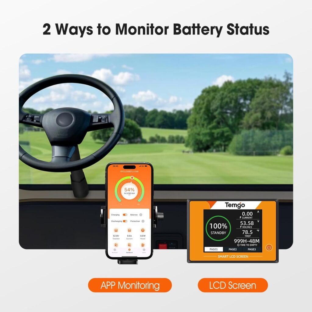 48V (51.2V) 100Ah LiFePO4 Lithium Golf Cart Battery, Complete Upgrade Kit with Charger, LCD Display  App, Built-in 200A BMS, Max 10.24kW Power Output