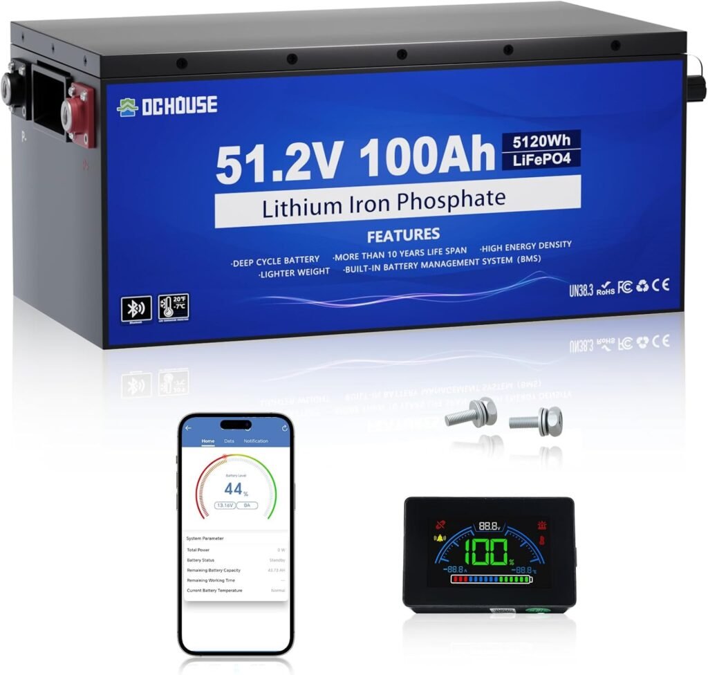 DC HOUSE 48V 100Ah Golf Cart Battery, LiFePO4 Battery Sturdy Metal Case with LCD Monitor Bluetooth, Low-Temperature Cut-Off Function, Perfect for Club Car, EZGO Golf Carts, RV