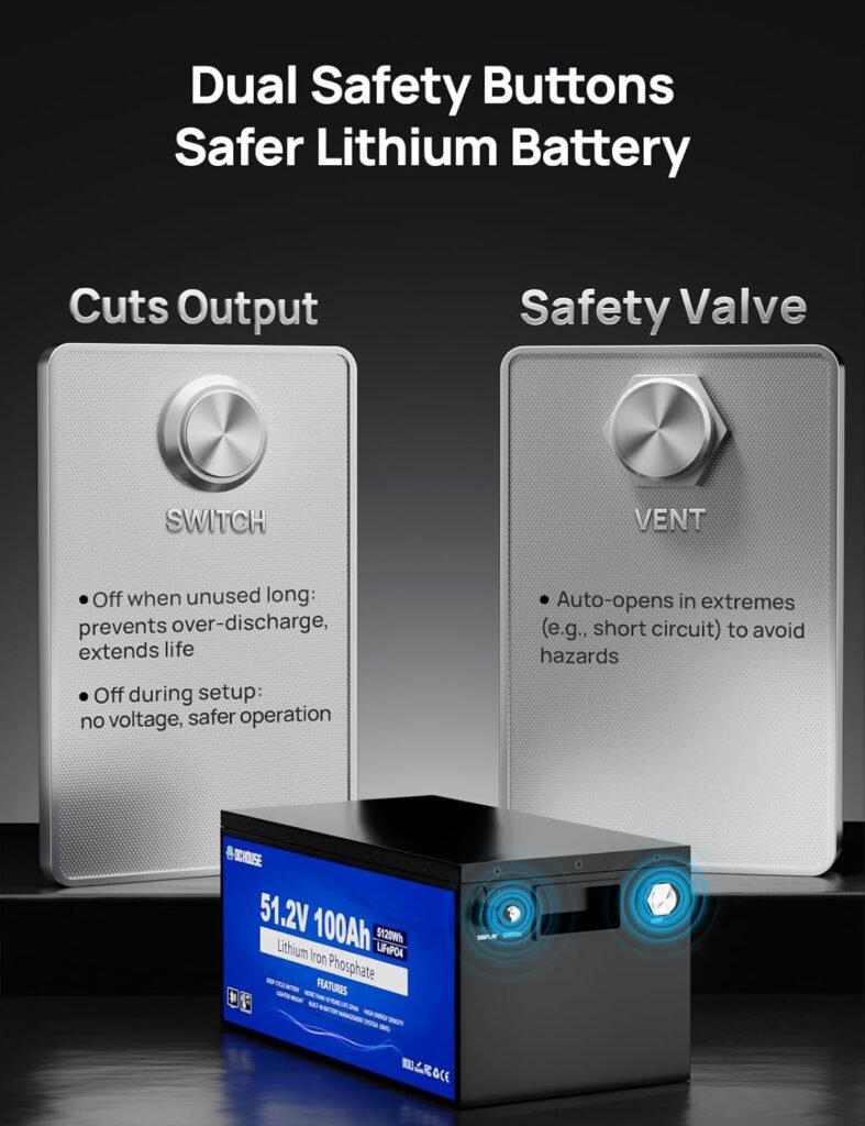 DC HOUSE 48V 100Ah Golf Cart Battery, LiFePO4 Battery Sturdy Metal Case with LCD Monitor Bluetooth, Low-Temperature Cut-Off Function, Perfect for Club Car, EZGO Golf Carts, RV