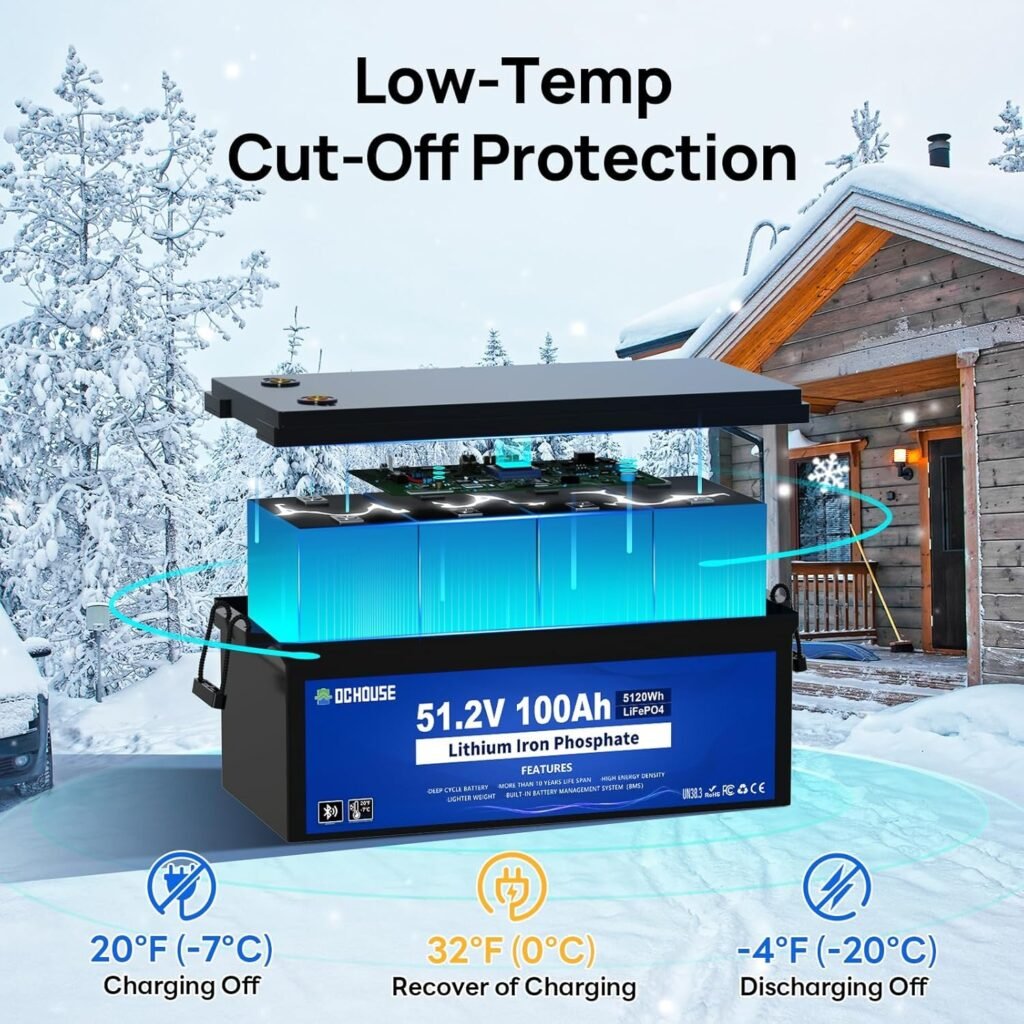 DC HOUSE 48V 100Ah Lithium Golf Cart Battery with 2-in-1: 48V 15A Battery Charger and 48V 1200W Inverter, Built-in 200A BMS, LCD Monitor and Mobile App, Peak 700A