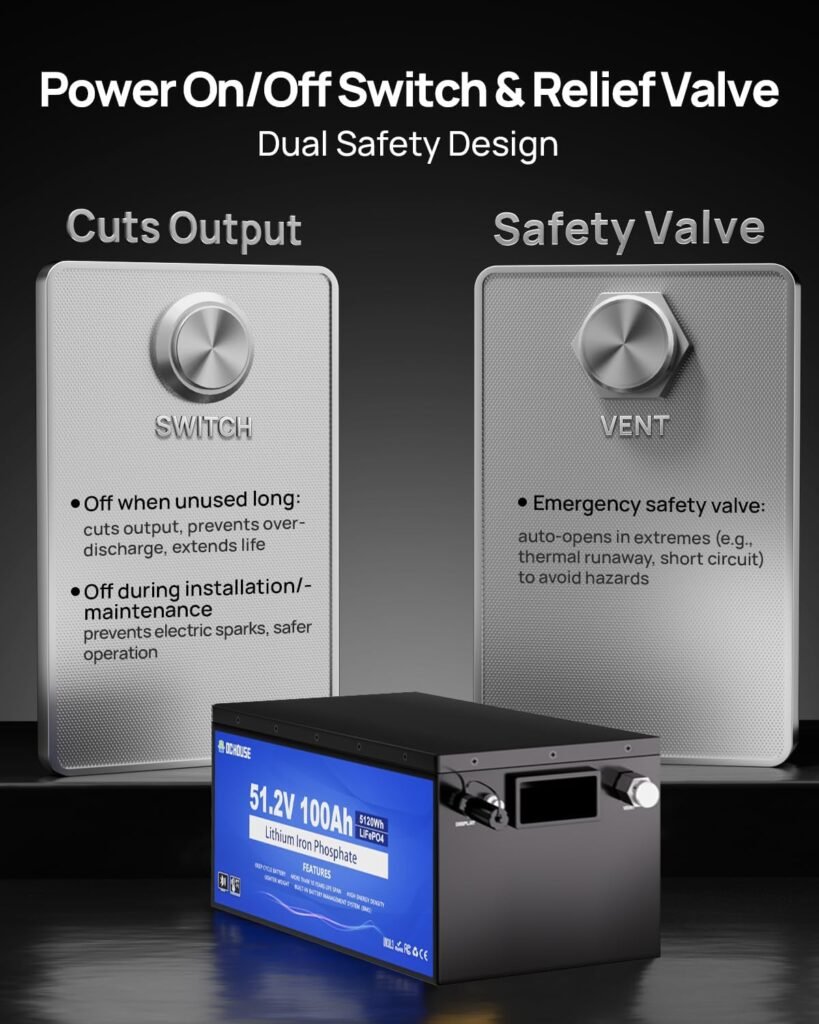 DC HOUSE Metal Case 48V 100Ah Pro Lithium Golf Cart Battery, 200A BMS Lifepo4 Battery with 48V 18A Charger, Bluetooth Mobile APP  LCD Monitor, Peak Current 700A