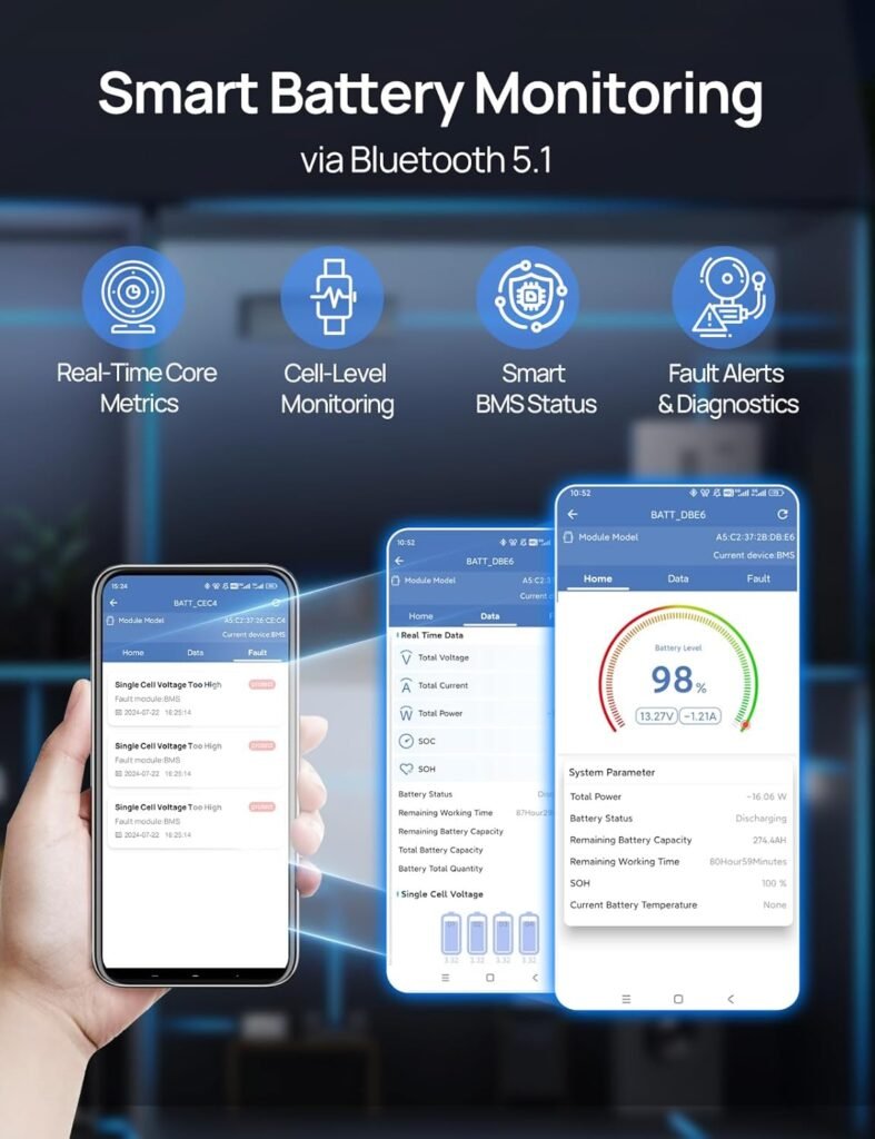 ECO-WORTHY 12V 280Ah 2 Pack LiFePO4 Lithium Battery with Bluetooth, Low Temp Protection, Built-in 200A BMS, 3584Wh Energy. Perfect for Off-Grid, RV, Solar System, Camper, Travel Trailer, Backup System