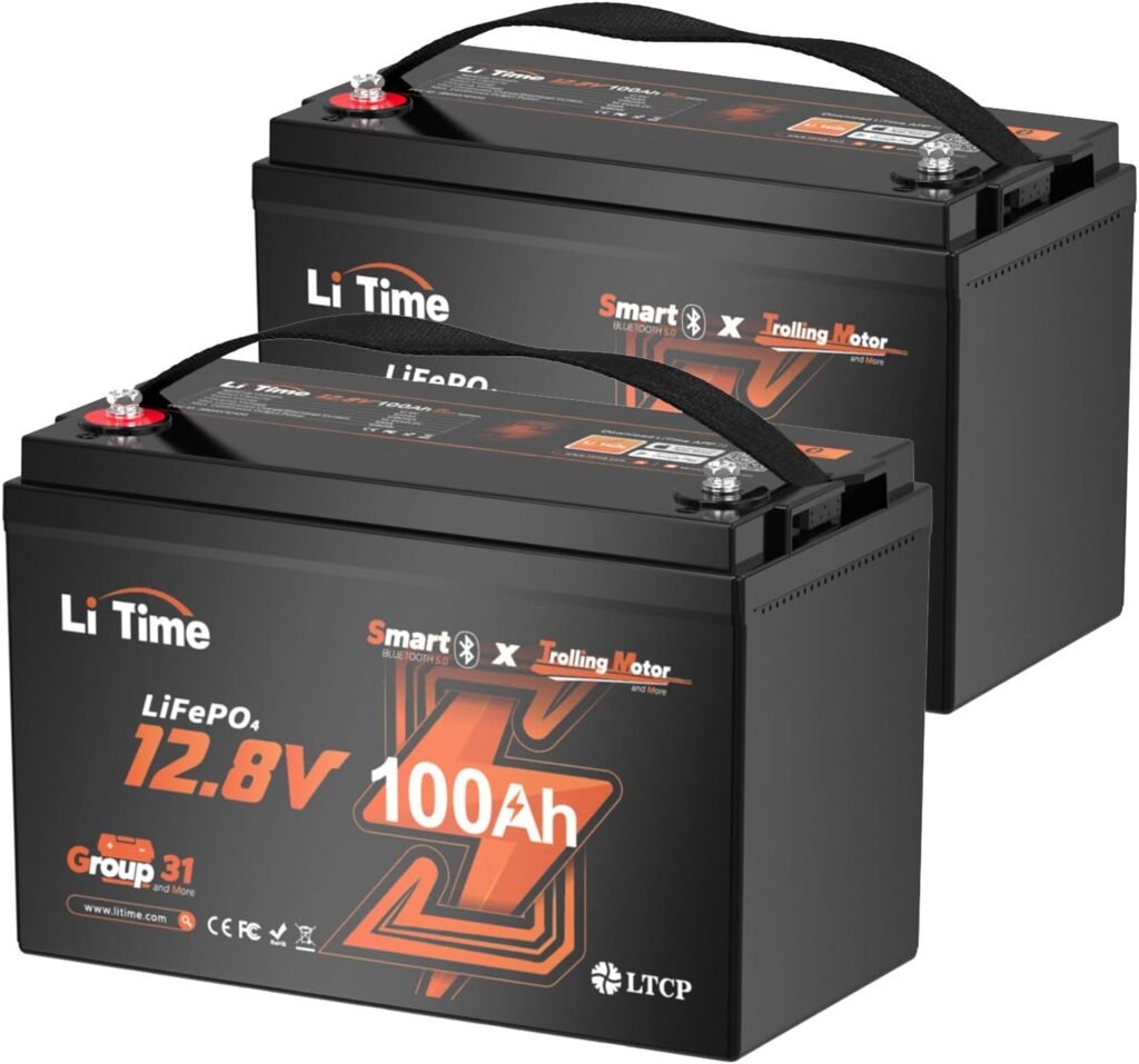 LiTime 12V 100Ah Trolling Motors LiFePO4 Battery (Group 31), 12 Volt Bluetooth Lithium Batteries, Max. 15000 Deep Cycles, 100A BMS, Low-Temp Protection for Marine, Boat, Yacht, RV, Solar (2-Pack) LiTime 12V 100Ah Trolling Motors LiFePO4 Battery (Group 31), 12 Volt Bluetooth Lithium Batteries, Max. 15000 Deep Cycles, 100A BMS, Low-Temp Protection for Marine, Boat, Yacht, RV, Solar (2-Pack)