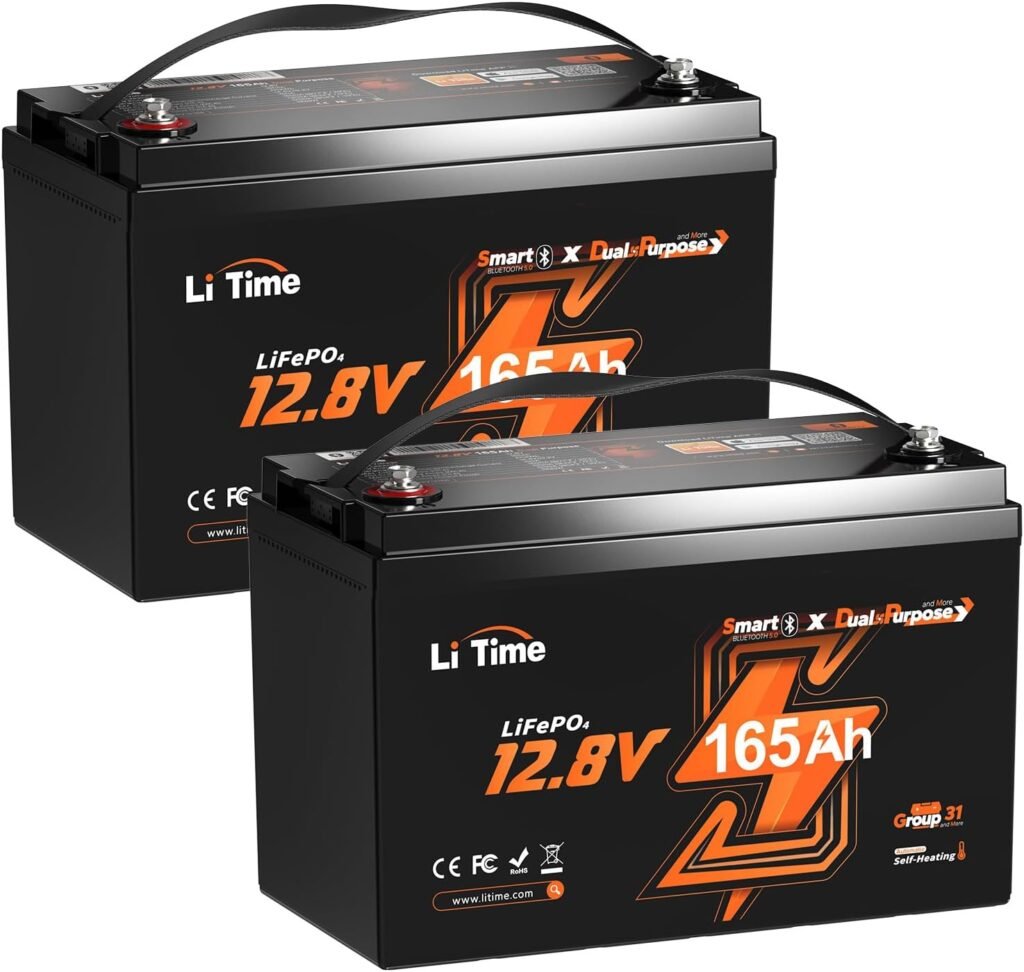 Litime 12V 165Ah Dual Purpose LiFePO4 Lithium Marine Starting Battery, 1200CCA, Deep Cycle Cranking  Storage Battery for Boat, Group 31, Compatiable with Mercury, Honda, Suzuki, Evinrude 2-Pack
