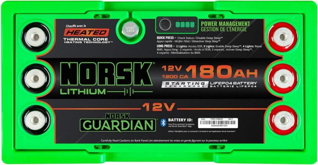Norsk Lithium 12V 180AH Heated Marine Lithium Cranking Battery | 1200 CCA | LiFePO4 | Triple Terminals | Emergency Start Reserve | Bluetooth | Perfect for RV, Solar, Boat, and Marine Norsk Lithium 12V 180AH Heated Marine Lithium Cranking Battery | 1200 CCA | LiFePO4 | Triple Terminals | Emergency Start Reserve | Bluetooth | Perfect for RV, Solar, Boat, and Marine