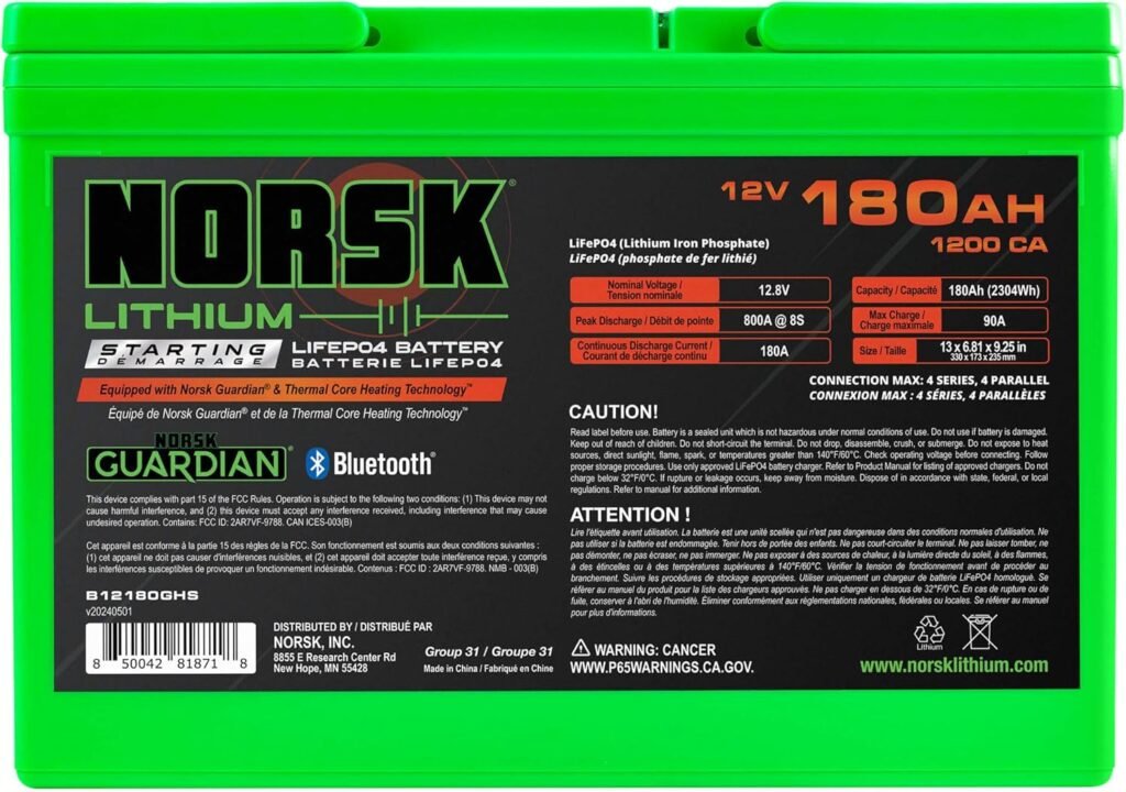 Norsk Lithium 12V 180AH Heated Marine Lithium Cranking Battery | 1200 CCA | LiFePO4 | Triple Terminals | Emergency Start Reserve | Bluetooth | Perfect for RV, Solar, Boat, and Marine Norsk Lithium 12V 180AH Heated Marine Lithium Cranking Battery | 1200 CCA | LiFePO4 | Triple Terminals | Emergency Start Reserve | Bluetooth | Perfect for RV, Solar, Boat, and Marine