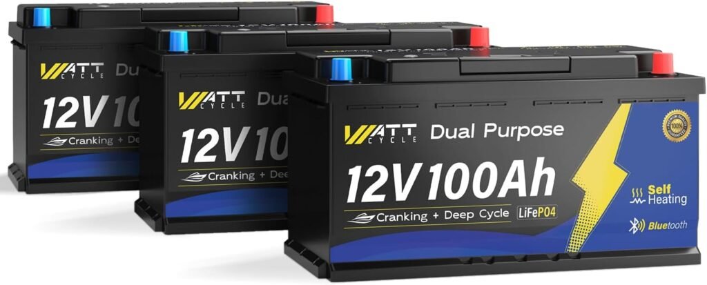 Wattcycle 12V 100Ah Bluetooth LiFePO4 Battery, [Cranking Deep Cycle] Lithium Battery with Self-Heating, Built-in 200A BMS, Perfect for Trolling Motor, RV, Marine, Boat(3 Pack)