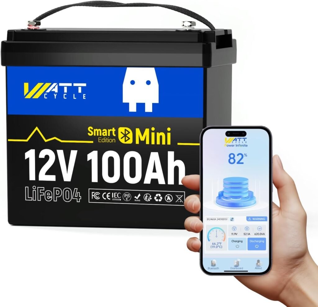 Wattcycle 12V 100Ah Bluetooth LiFePO4 Battery, [Cranking Deep Cycle] Lithium Battery with Self-Heating, Built-in 200A BMS, Perfect for Trolling Motor, RV, Marine, Boat(3 Pack)