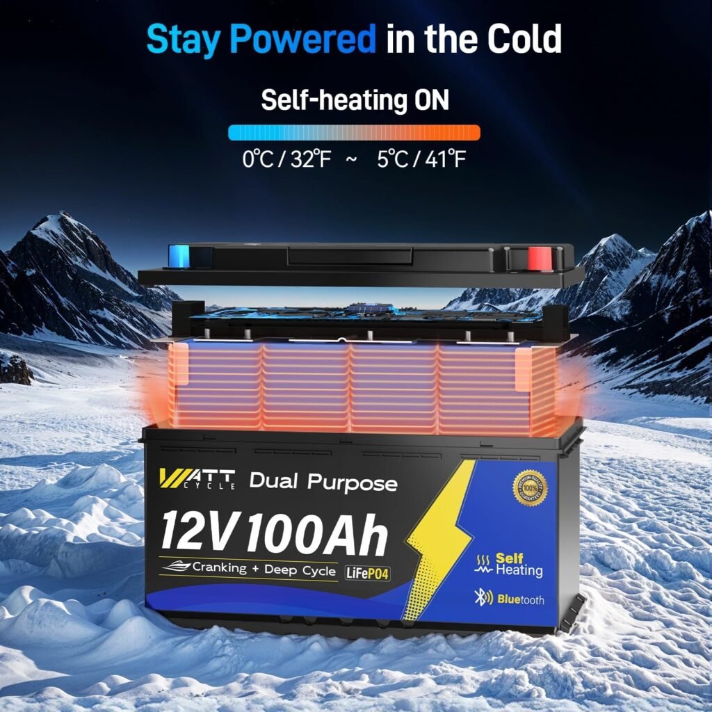 Wattcycle 12V 100Ah Bluetooth LiFePO4 Battery, [Cranking Deep Cycle] Lithium Battery with Self-Heating, Built-in 200A BMS, Perfect for Trolling Motor, RV, Marine, Boat(3 Pack)