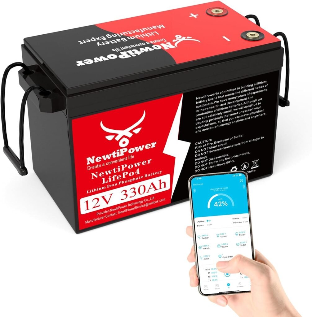 12V 330Ah Small LiFePO4 Lithium Battery with APP, 200A BMS,10000+ Deep Cycle Lithium Iron Phosphate Battery Great for Winter Power Shortage, RV, Marine and Off Grid Applications