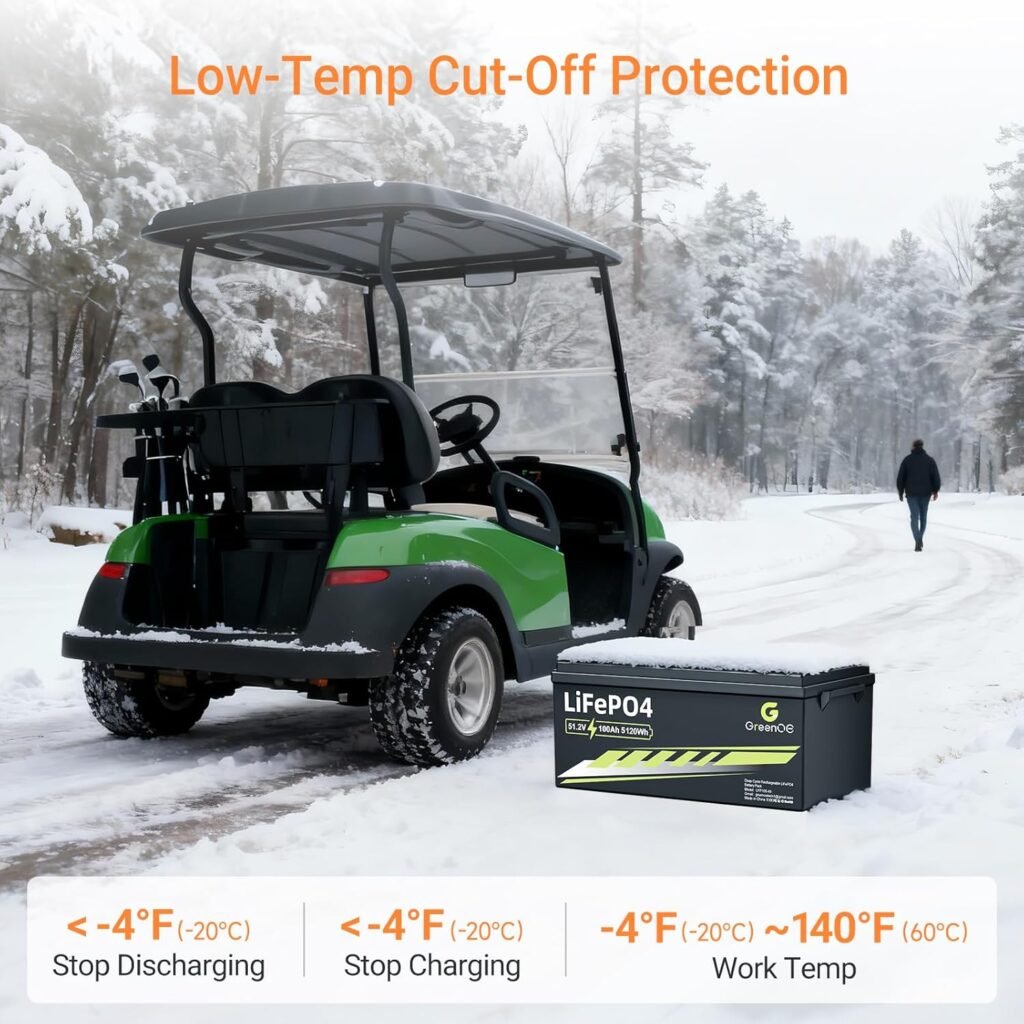 48V 100Ah Bluetooth Lithium Battery,Golf Cart Use,with Built in 200A BMS,5.12kWh 48V Lithium Battery with 10.24kW Output, 1000A Peak Current