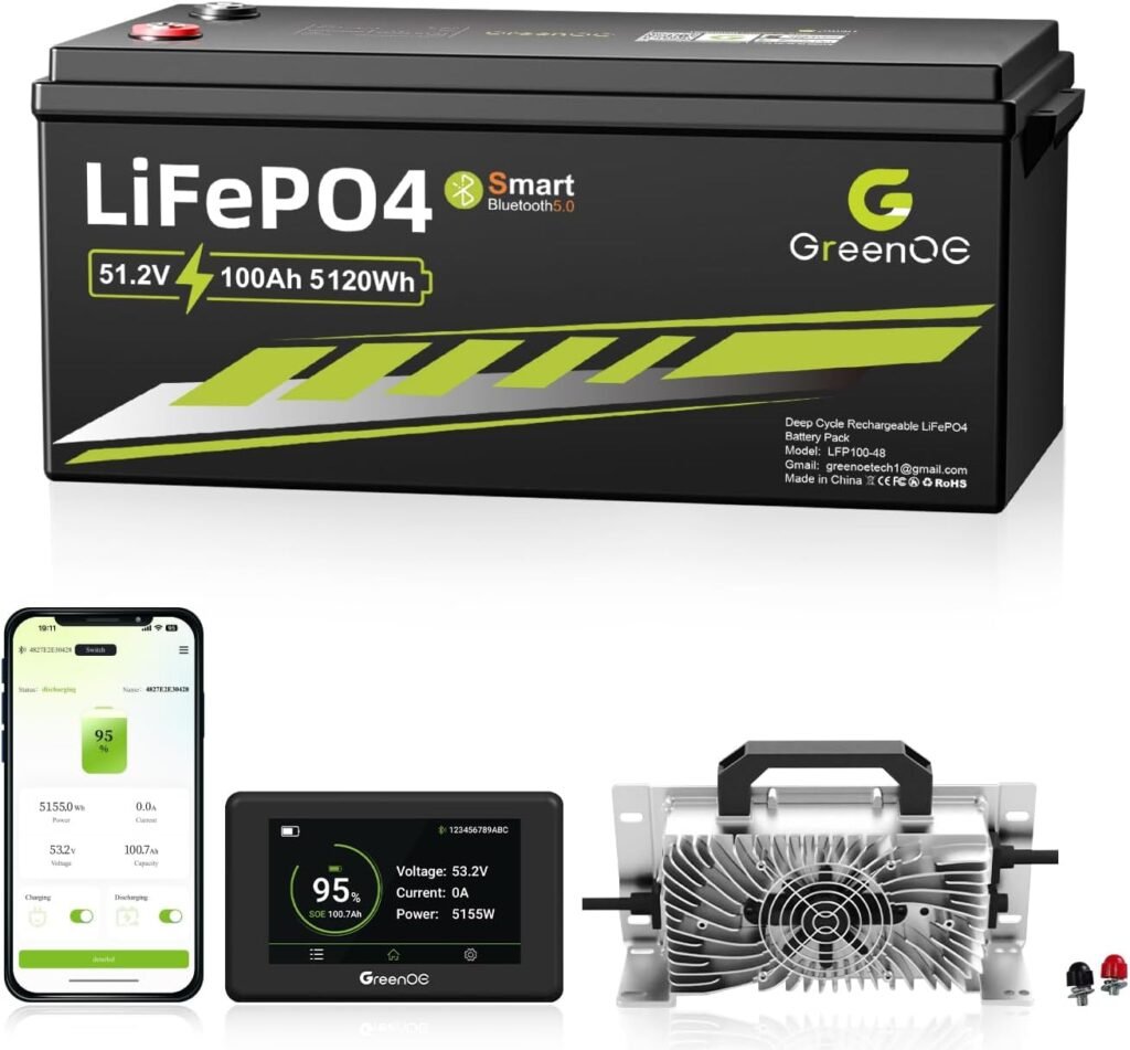 48V 100Ah Bluetooth Lithium Battery,Golf Cart Use,with Built in 200A BMS,5.12kWh 48V Lithium Battery with 10.24kW Output, 1000A Peak Current