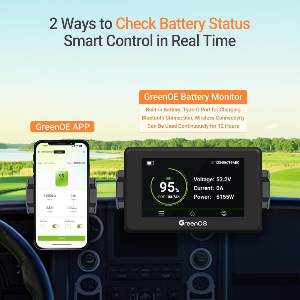 48V 100Ah Bluetooth Lithium Battery,Golf Cart Use,with Built in 200A BMS,5.12kWh 48V Lithium Battery with 10.24kW Output, 1000A Peak Current