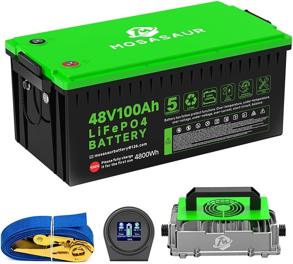 48V 100Ah LiFePO4 Golf Cart Battery, 10.24kW Peak Power 4000+ Cycles, Built-in 200A BMS | with 48V 20A Lithium Battery Charger, LCD Screen APP Monitoring | for Golf Carts, RV, Marine 48V 100Ah LiFePO4 Golf Cart Battery, 10.24kW Peak Power 4000+ Cycles, Built-in 200A BMS | with 48V 20A Lithium Battery Charger, LCD Screen APP Monitoring | for Golf Carts, RV, Marine