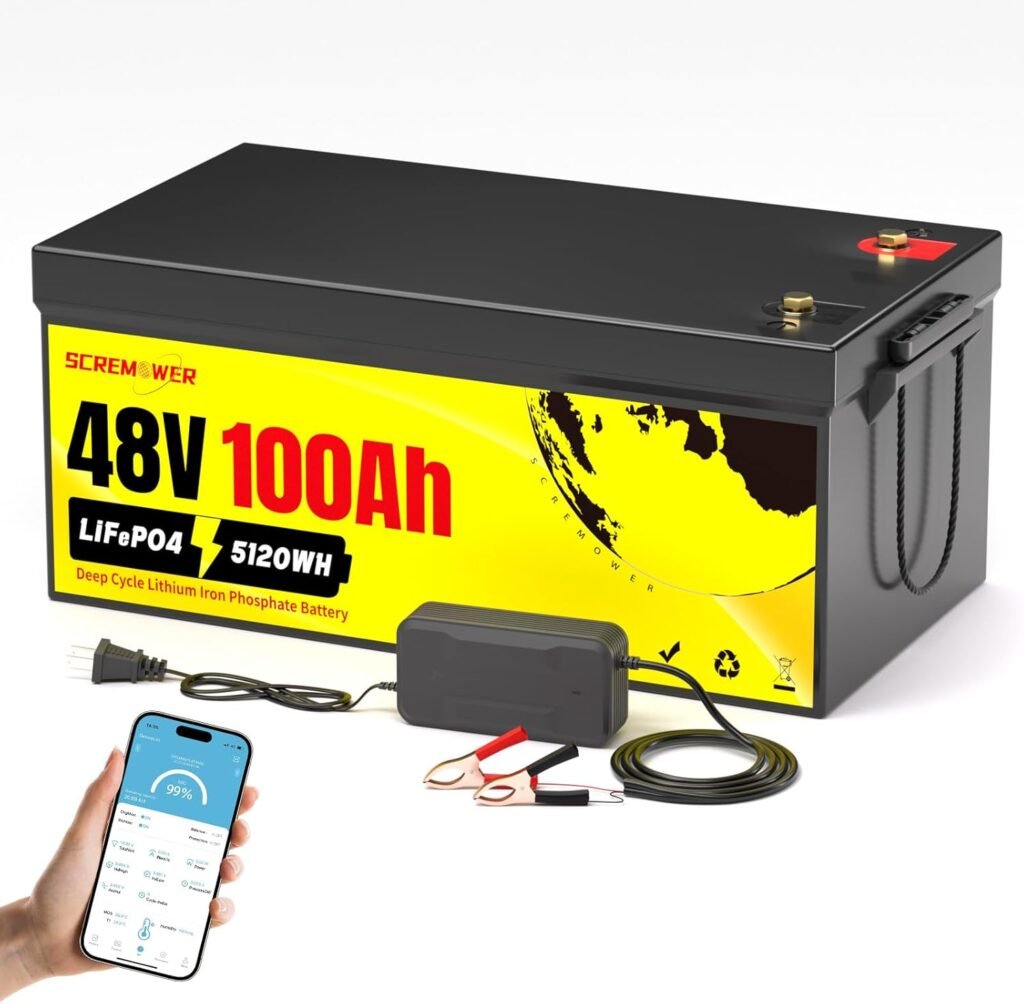 48V 100AH Lithium Golf Cart Battery - 5.12kWh LiFePO4 Battery, 1000A Peak Current, 10000+ Deep Cycles Batteries for 48V Golf Carts, Solar Systems, RVs Off Grid Applications 48V 100AH Lithium Golf Cart Battery - 5.12kWh LiFePO4 Battery, 1000A Peak Current, 10000+ Deep Cycles Batteries for 48V Golf Carts, Solar Systems, RVs Off Grid Applications