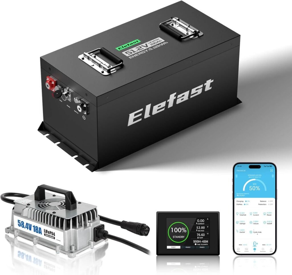 48V Lithium Battery Golf Cart Kit,Mini 100AH Lifepo4 Battery with 18A Charger and Touch Monitor,Peak current 1000A and Built-in 200A BMS,Up to 8000 Deep Cycle,Perfect for Golf Carts