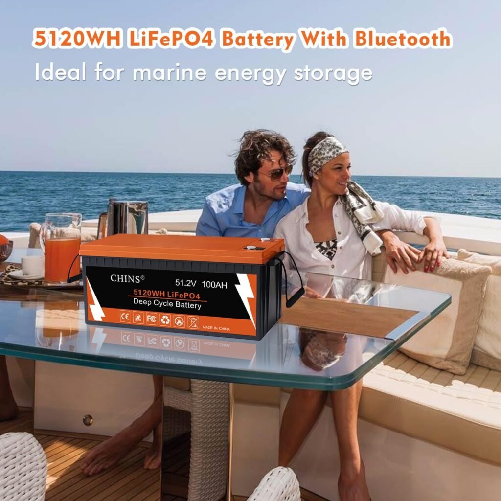 CHINS 48V 100AH LiFePO4 Lithium Battery, Built in 200A BMS with 10 Yrs Lifespan, Perfect for Golf Cart, Trolling Motor, Solar System, RV, Marine