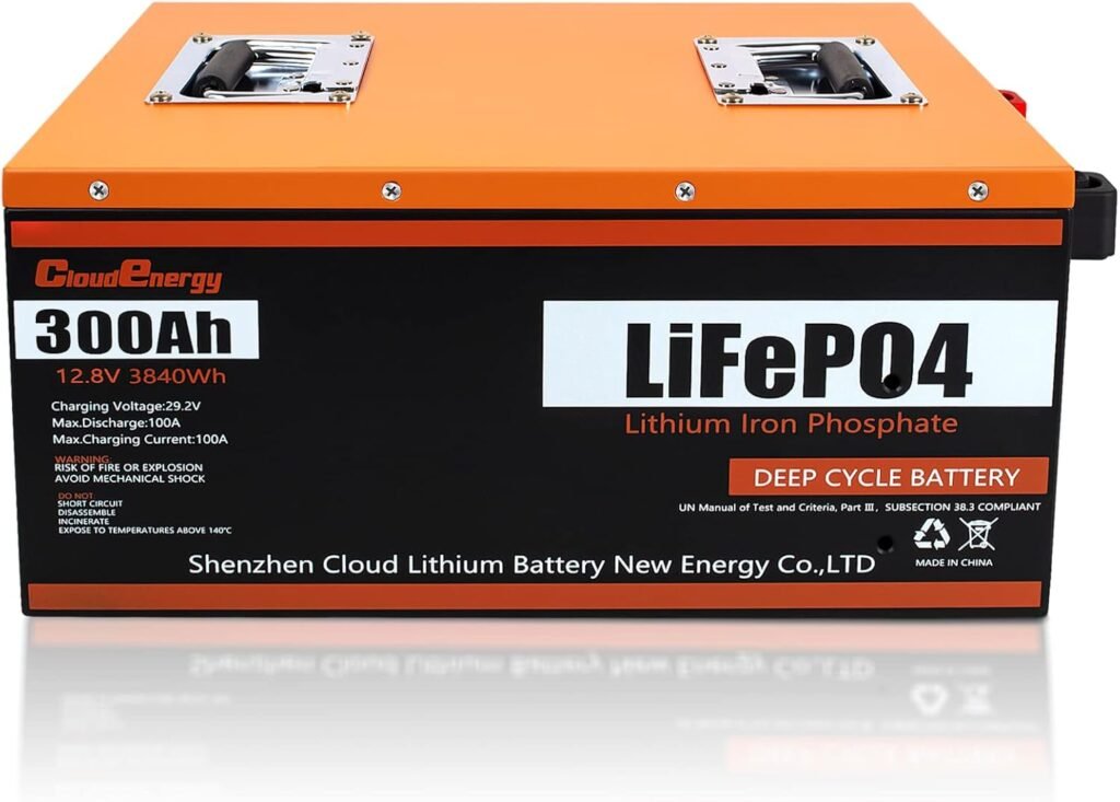 Cloudenergy LiFePO4 Battery 12V 300Ah 3.84kWh Deep Cycle with Longer Runtime, Built-in 100A BMS, 6000+Cycles  10 Year Lifetime, Perfect in Solar/Energy Storage System, RV, Marine, Backup Power.
