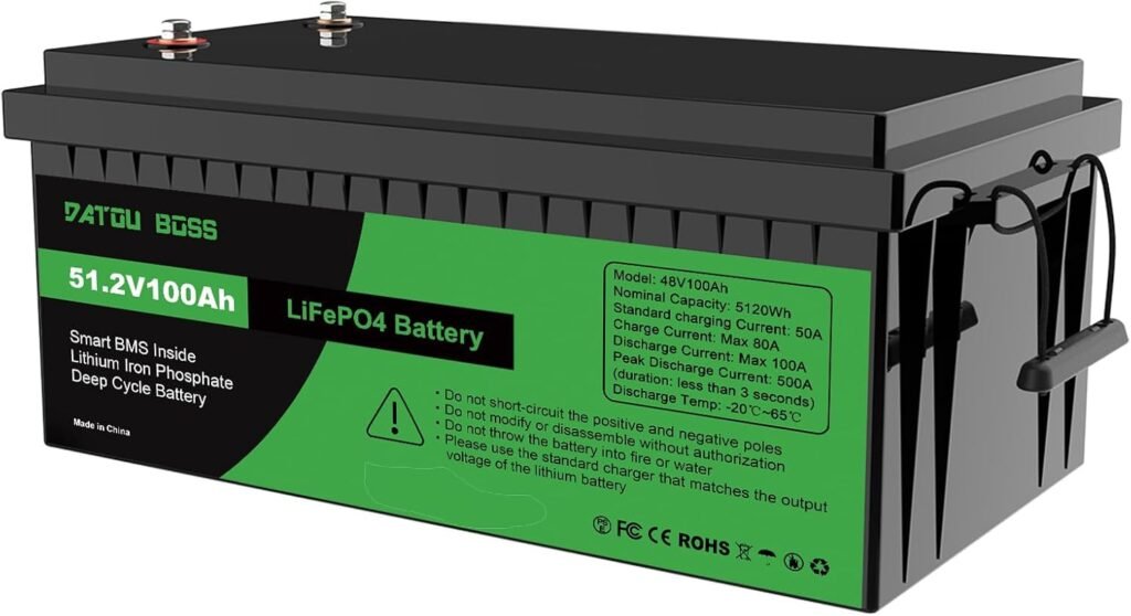 DATOUBOSS 48V 100Ah Lithium Golf Cart Battery, 48 Volt 100Ah LiFePO4 Battery, Built-in Smart 200A BMS, 5120Wh Engegy, 15000+ Deep yclefor Solar, Trolling Motor  Camping