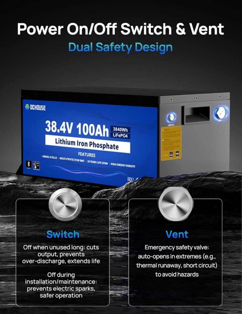 DC HOUSE Metal Case 36V 100Ah Pro Lithium Golf Cart Battery, LiFePO4 Battery with 36V 25A Charger, Bluetooth Mobile APP LCD Monitor, 200A BMS, Peak Current 670A, Perfect for Trolling Motor, Marine DC HOUSE Metal Case 36V 100Ah Pro Lithium Golf Cart Battery, LiFePO4 Battery with 36V 25A Charger, Bluetooth Mobile APP LCD Monitor, 200A BMS, Peak Current 670A, Perfect for Trolling Motor, Marine