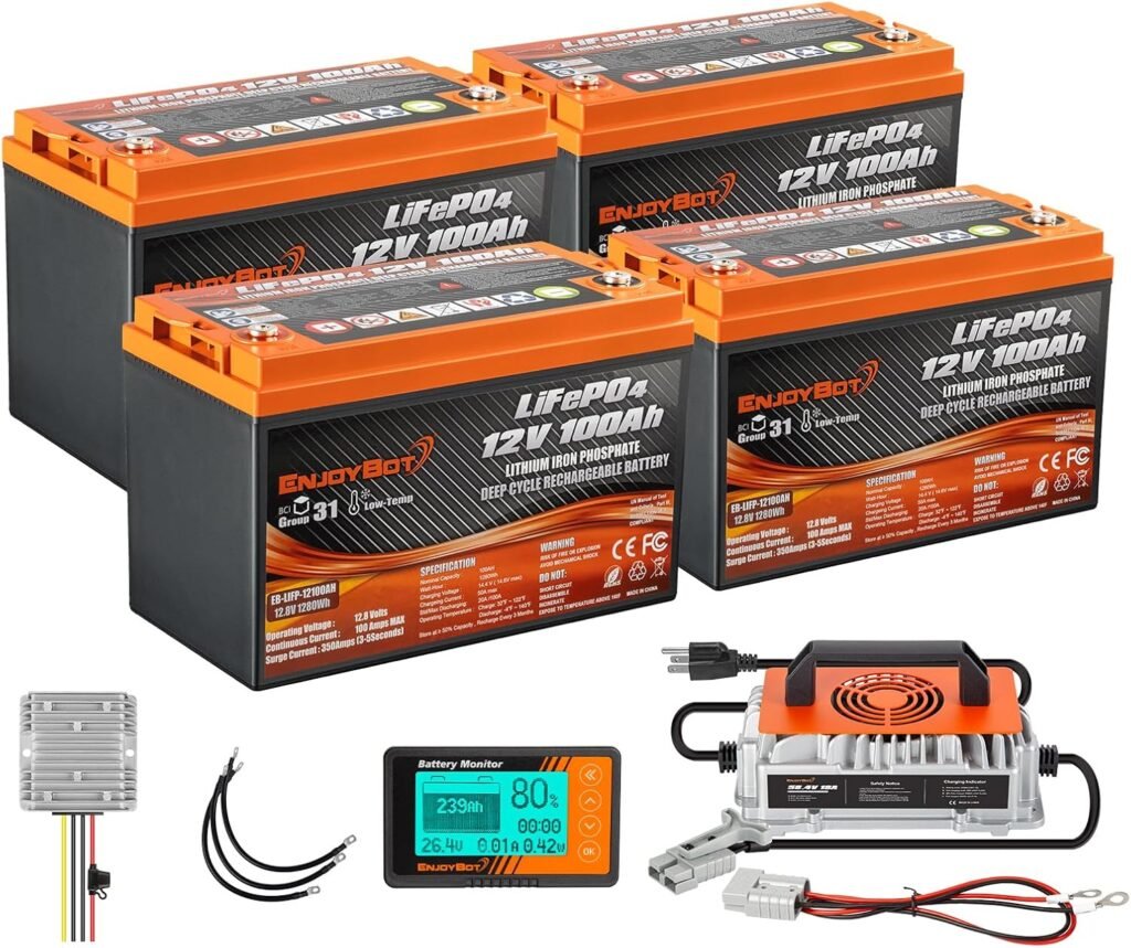Enjoybot 48V 100Ah LiFePO4 Lithium Golf Cart Battery Conversion Kit - 4 X 12V 100Ah Group 31 LiFePO4 Battery, Built-in 100A BMS with Low Temperature Cut-Off Function, Peak Current of 350A