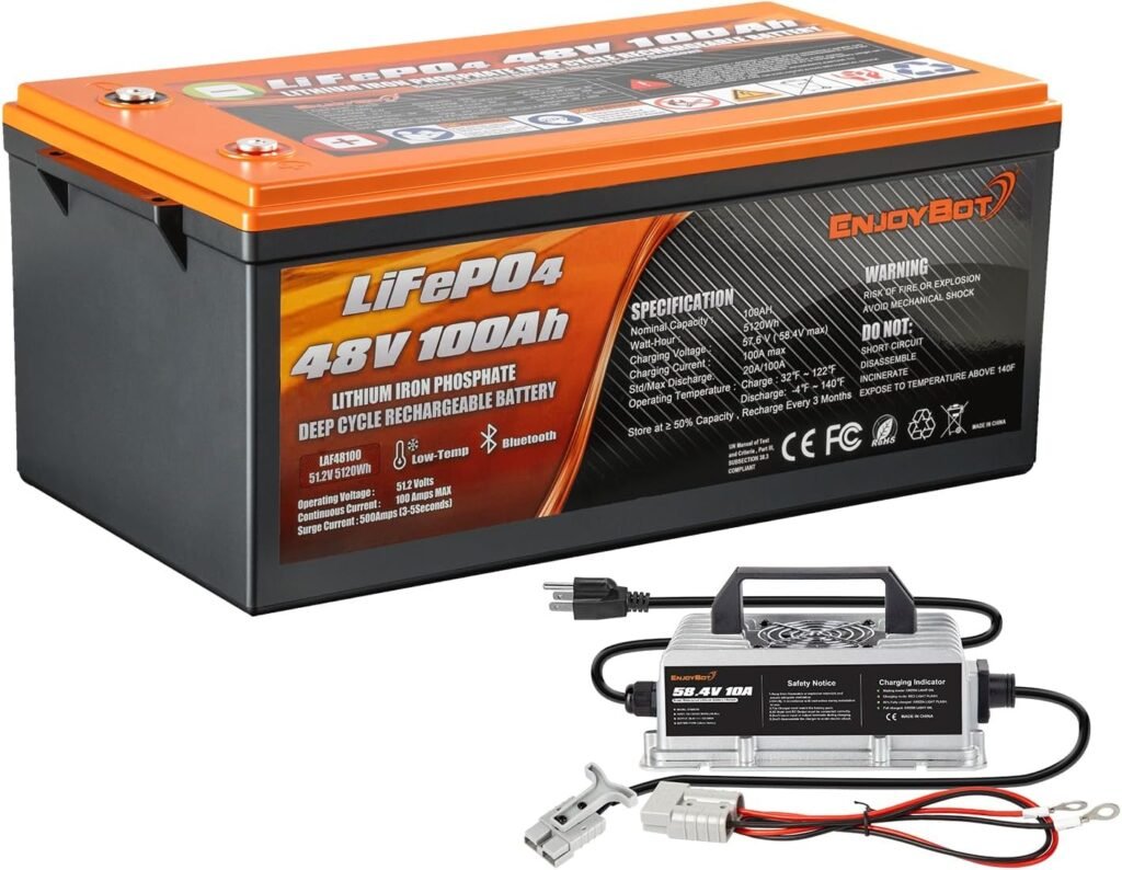Enjoybot 48V 100Ah LiFePO4 Lithium Golf Cart Battery Conversion Kit, Built-in 100A BMS and Bluetooth, Low Temperature Cut-Off Function and Peak Current 500A, 10 Years Lifetime with 6000+ Cycles