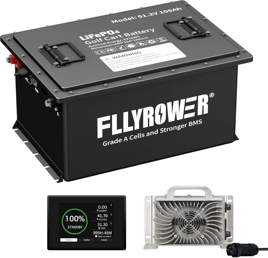 FLLYROWER 48V Lithium Battery 100AH With 150A Smart BMS and 16500 Deep Cycles 48V 100AH Lifepo4 Battery Grade A Cells for Marine Trolling Motor RV camping Solar Golf Cart Off-Grid