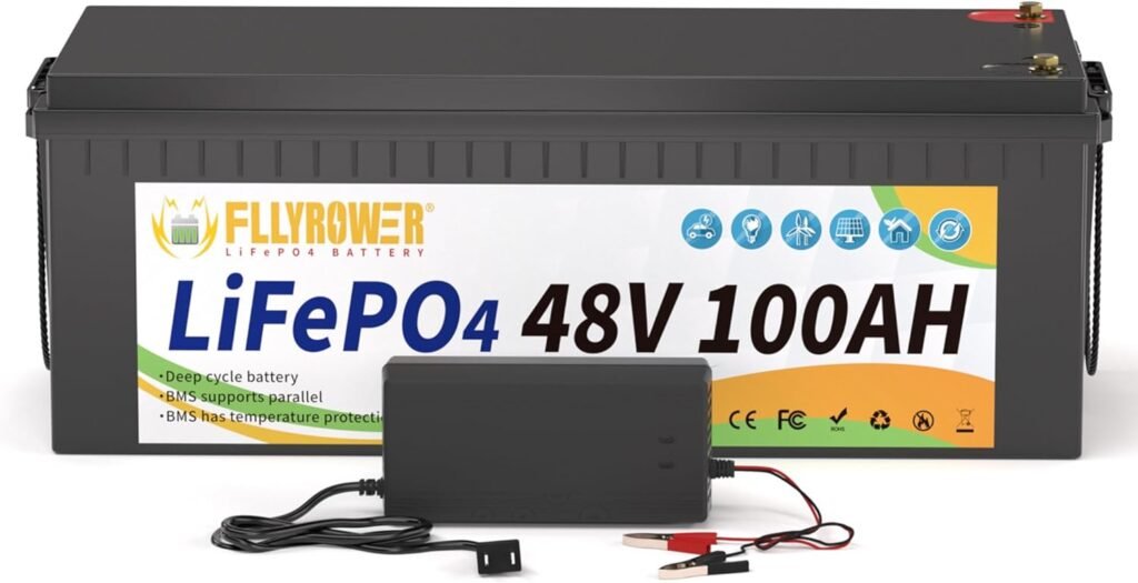 FLLYROWER 48V Lithium Battery 100AH With 150A Smart BMS and 16500 Deep Cycles 48V 100AH Lifepo4 Battery Grade A Cells for Marine Trolling Motor RV camping Solar Golf Cart Off-Grid