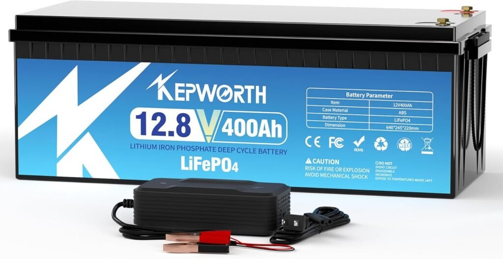 KEPWORTH 12.8V 400Ah LiFePO4 Battery, Rechargeable Lithium Batteries with 200A BMS, up to 4000+ Deep Cycles, Grade A Lithium Iron Phosphate Cells, for Trolling Motor, Boat, Rv, Solar, Off-Grid