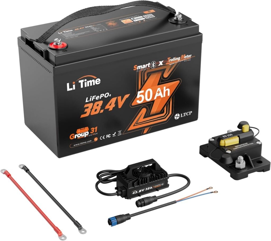 Litime 36V 50Ah Marine Power Kit, 36V Lithium Battery for Trolling Motor, Low-Temp Protection LiFePO4 Battery Buit in 50A BMS, Perfect for Trolling Motors, Marine, Boat