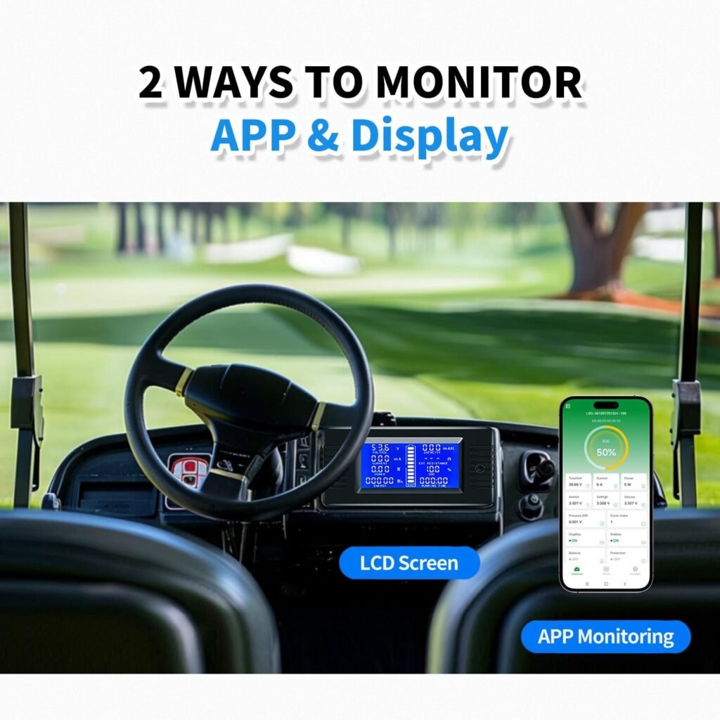 LOSSIGY 48V Lithium Battery Golf Cart, Bluetooth LiFePO4 Battery with 58.4V18A Smart Battery Charger  LCD Monitor,200A BMS, 1000A Peak Current, Perfect for Golf Carts(100AH)