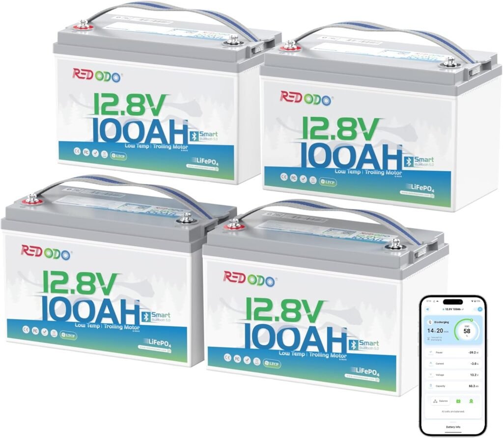 Redodo 4 Pack 12V 100Ah LiFePO4 Battery, Deep Cycle Batteries with 100A BMS, Group 31 Batteries for 10 Years Lifetime, 4000-15000 Cycles, Perfect for for RV, Solar Home, Trolling Motor, Marine, Boat