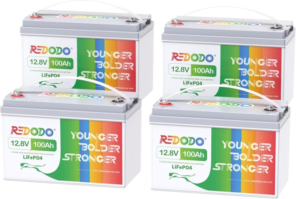 Redodo 4 Pack 12V 100Ah LiFePO4 Battery, Deep Cycle Batteries with 100A BMS, Group 31 Batteries for 10 Years Lifetime, 4000-15000 Cycles, Perfect for for RV, Solar Home, Trolling Motor, Marine, Boat
