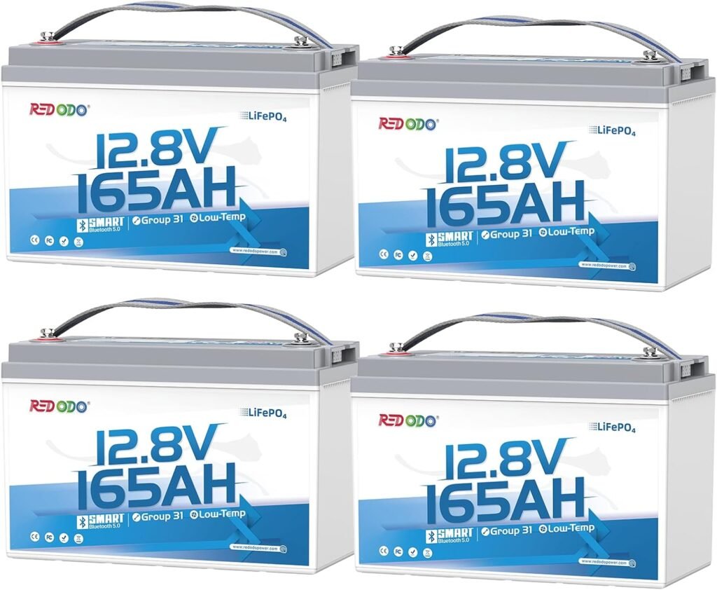 Redodo 4 Pack 12V 100Ah LiFePO4 Battery, Deep Cycle Batteries with 100A BMS, Group 31 Batteries for 10 Years Lifetime, 4000-15000 Cycles, Perfect for for RV, Solar Home, Trolling Motor, Marine, Boat