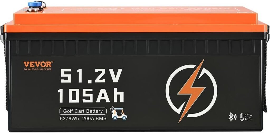 VEVOR 48V 105Ah Golf Cart Lithium Battery, 48 Volt Golf Cart Battery with 200A BMS, LCD Monitor and Mobile APP, LiFePO4 Battery with 600A Peak Current, 20A Charger and 4000+ Cycles, for Golf Carts