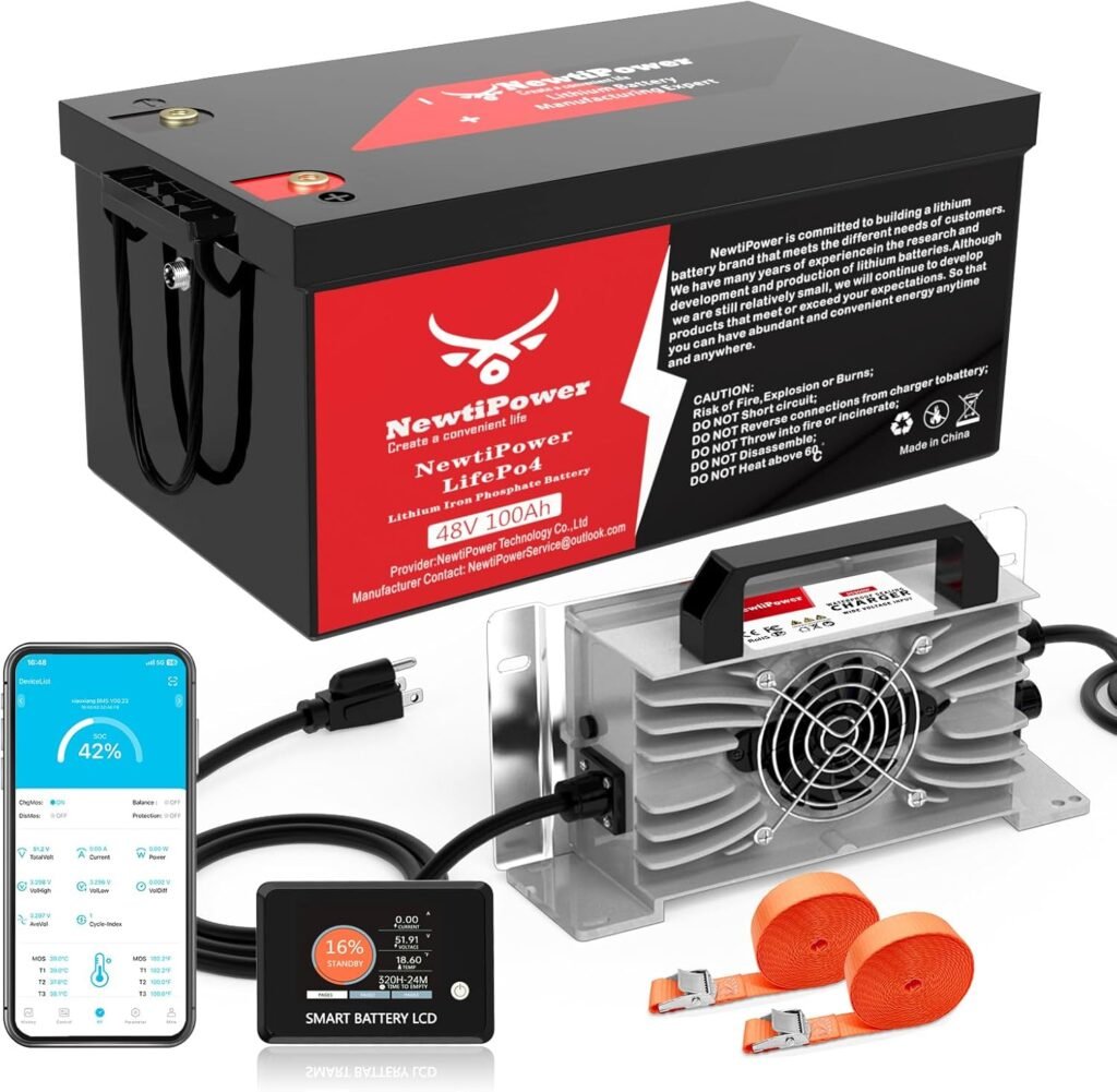 48V 100Ah Golf Cart LiFePO4 Battery with ChargerMonitor, 5120Wh Lithium Battery with 200A BMS, Up to 10000+ Rechargeable Cycles, Perfect for Golf Cart, Solar Power Storage (48V*100Ah) 48V 100Ah Golf Cart LiFePO4 Battery with ChargerMonitor, 5120Wh Lithium Battery with 200A BMS, Up to 10000+ Rechargeable Cycles, Perfect for Golf Cart, Solar Power Storage (48V*100Ah)