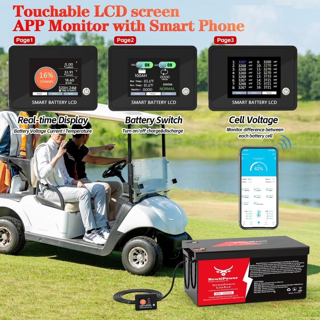 48V 100Ah Golf Cart LiFePO4 Battery with ChargerMonitor, 5120Wh Lithium Battery with 200A BMS, Up to 10000+ Rechargeable Cycles, Perfect for Golf Cart, Solar Power Storage (48V*100Ah) 48V 100Ah Golf Cart LiFePO4 Battery with ChargerMonitor, 5120Wh Lithium Battery with 200A BMS, Up to 10000+ Rechargeable Cycles, Perfect for Golf Cart, Solar Power Storage (48V*100Ah)