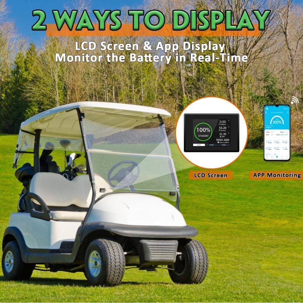 48V 100Ah Lithium Golf Cart Battery Built-in 200A BMS with Touch Monitor  Mobile APP, 4000+ Cycles LiFePO4 Battery Perfect for Golf Carts, Trolling Motors, Marine