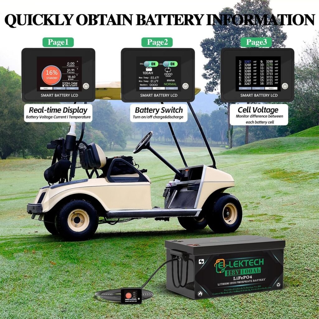 48V 100Ah Lithium Golf Cart Battery with Charger, Built-in Smart 200A BMS, Peak Current 500A for Golf Cart