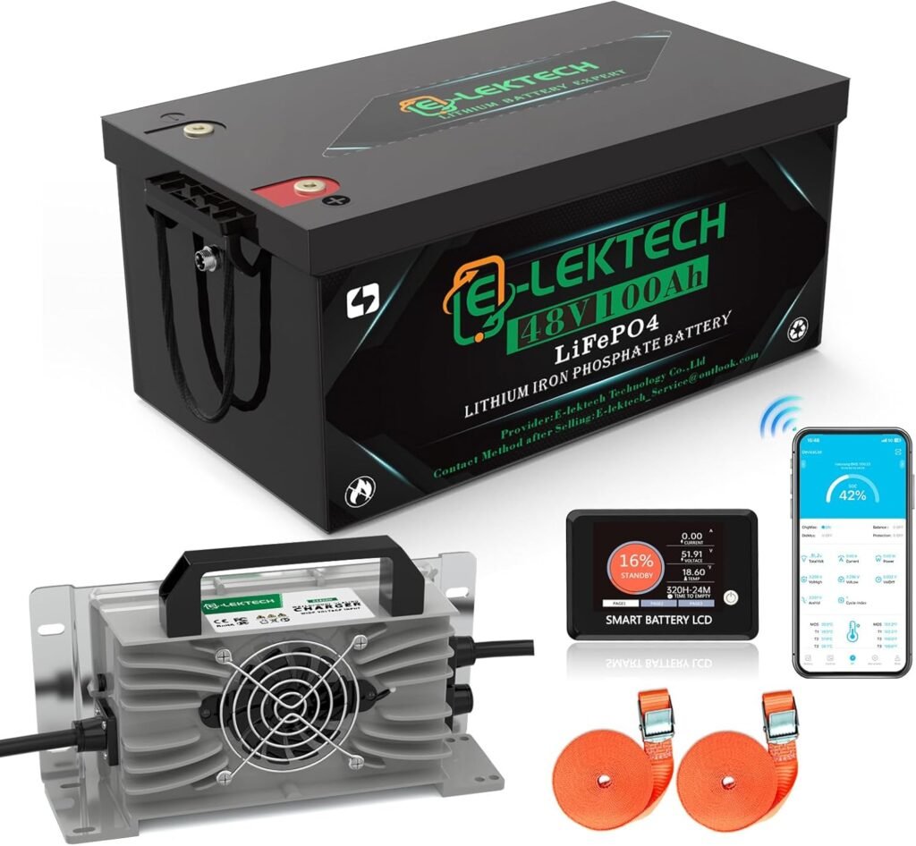 48V 100Ah Lithium Golf Cart Battery with Charger, Built-in Smart 200A BMS, Peak Current 500A for Golf Cart