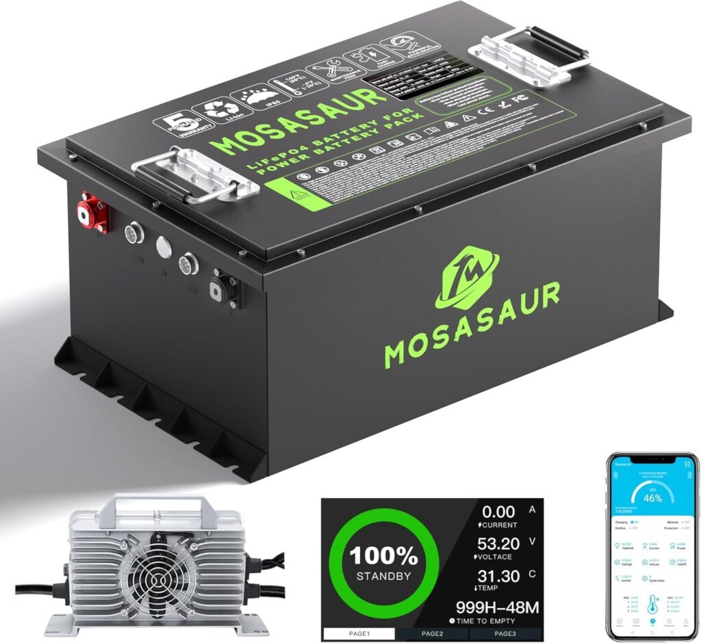 48V 105Ah Golf Cart Lithium Battery, Built-in Smart 200A BMS with Touch Monitor and 20-Amp Charger, APP Supported, MAX 10.24 kW, 4000+ Cycles Charging, Designed for Golf Cart 48V 105Ah Golf Cart Lithium Battery, Built-in Smart 200A BMS with Touch Monitor and 20-Amp Charger, APP Supported, MAX 10.24 kW, 4000+ Cycles Charging, Designed for Golf Cart