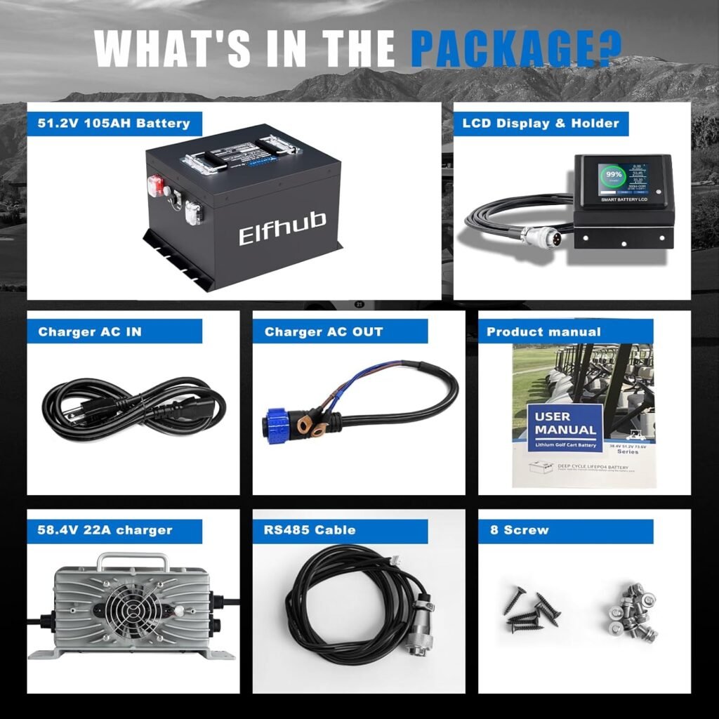 48V 105Ah Mini Lithium Golf Cart Battery, Built-in 200A BMS, Max 10.24KW Power Output, 6000+ Cycles Rechargeable LiFePO4 Battery, with 58.4V 22A Charger, Touch Monitor APP, Perfect for Golf Carts 48V 105Ah Mini Lithium Golf Cart Battery, Built-in 200A BMS, Max 10.24KW Power Output, 6000+ Cycles Rechargeable LiFePO4 Battery, with 58.4V 22A Charger, Touch Monitor APP, Perfect for Golf Carts