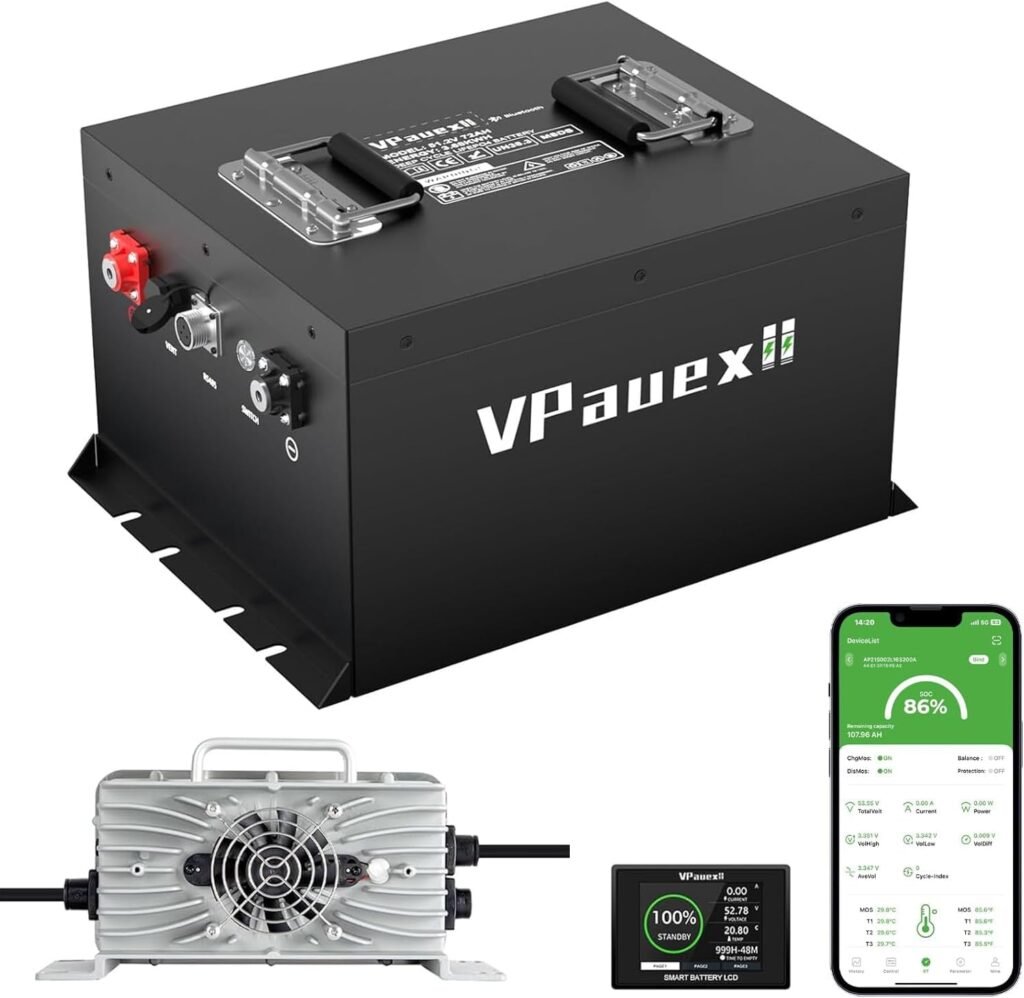 48V Lithium Battery Golf Cart,48V 72Ah Golf Cart Batteries with 18A Charger,Built-in 200A BMS,Metal Casing,Supports Bluetooth Mobile APP,Touch Monitor,6000+ Cycles,Peak Current 600A,Max 10.24kW